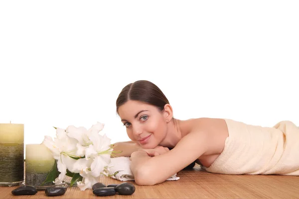 Frau Entspannen Wellnessbereich Auf Weißem Hintergrund — Stockfoto