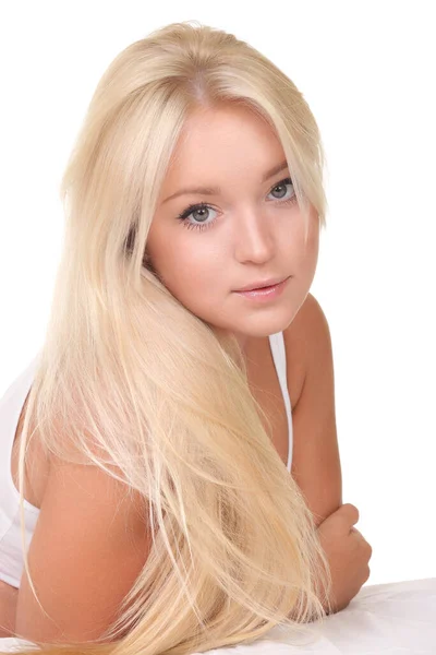 Портрет Чуттєвої Молодої Блондинки Ізольовані Білому Тлі — стокове фото