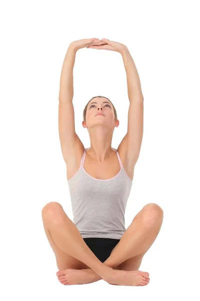 Joven Hermosa Yoga Posando Luz Estudio Fondo — Foto de Stock