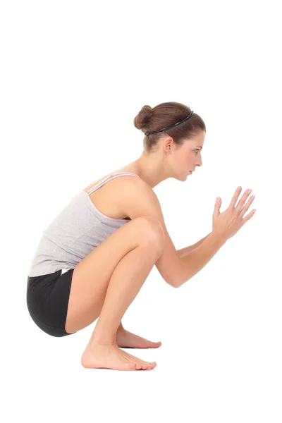 Joven Hermosa Yoga Posando Luz Estudio Fondo — Foto de Stock