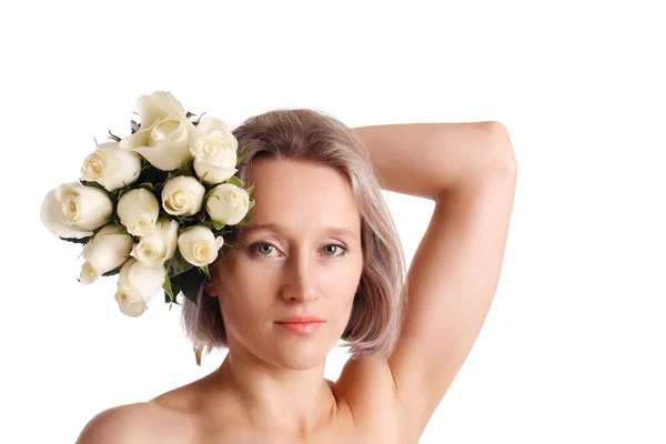 Portrait Une Jeune Femme Blonde Sensuelle Isolée Sur Fond Blanc — Photo