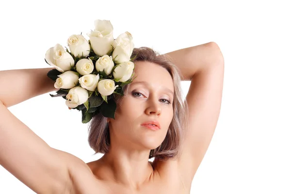 Ritratto Una Giovane Donna Bionda Sensuale Isolata Sfondo Bianco — Foto Stock