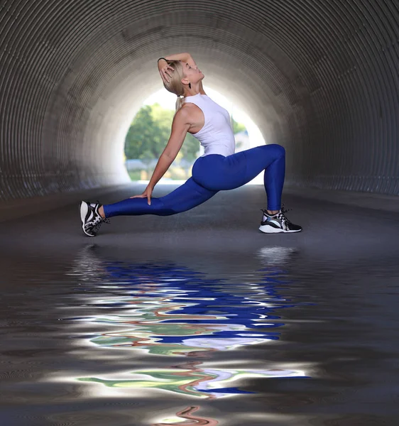 Giovane Donna Fitness Con Una Figura Sportiva Facendo Stretching — Foto Stock