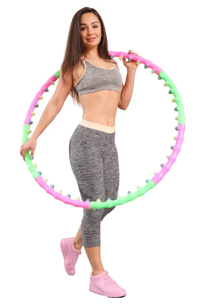 Mulher Segurando Hula Hoop Exercícios Hula Hoop — Fotografia de Stock