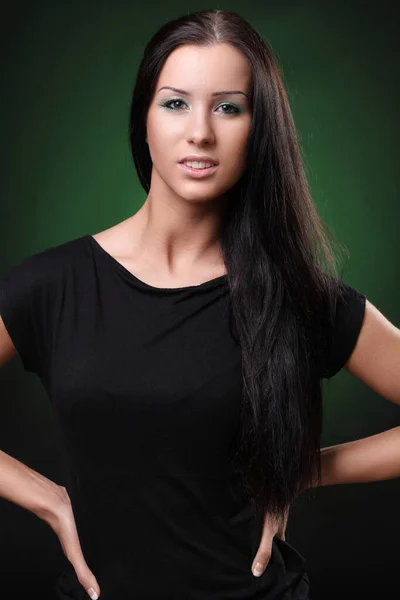 Young Beautiful Woman Black Studio Background — Stock Photo, Image