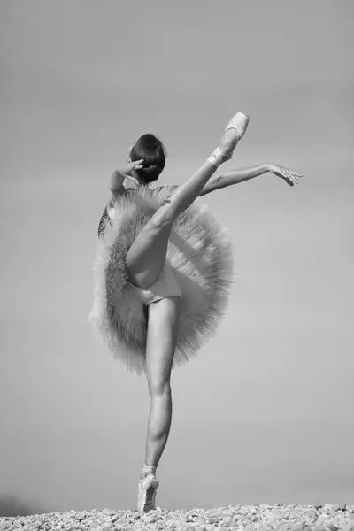 Стройная Сексуальная Балерина Белой Пачке — стоковое фото