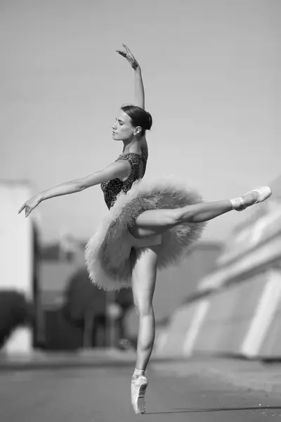 Стройная Сексуальная Балерина Белой Пачке — стоковое фото