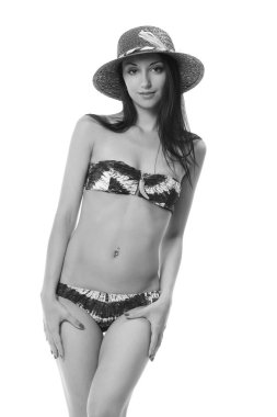 Mutlu bir güzel genç kadın bikini