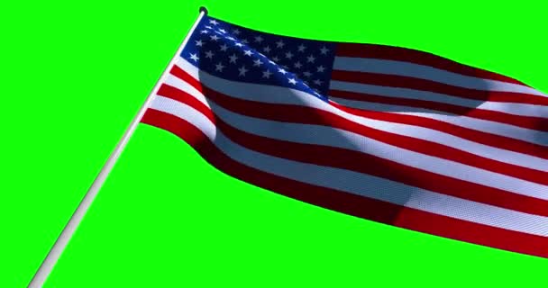 Agitant Dans Vent Drapeau Américain Texture Tissu Rendu Chromakey Vert — Video