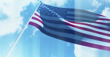 Rüzgarda ABD bayrağı sallayarak. Kumaş dokusu. 3D render.