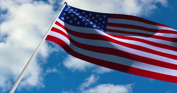 在风中挥舞着美国国旗 织物的质地 — 图库视频影像