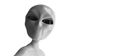 Beyaz arka planda izole edilmiş bir uzaylı. 3B görüntüleme