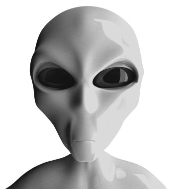 Beyaz arka planda izole edilmiş bir uzaylı. 3B görüntüleme