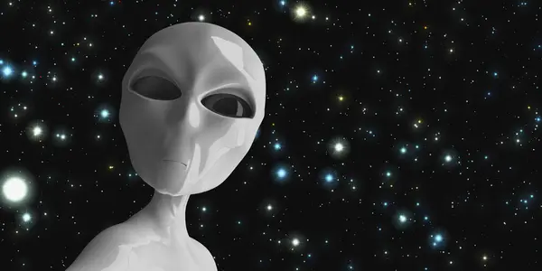 Alien isolated on stars background. 3D rendering