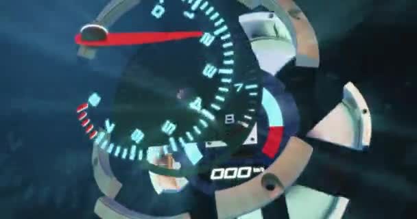 レーシングカーダッシュボードは限界を押します タコメーター カーボン背景に関する3Dアニメーション — ストック動画