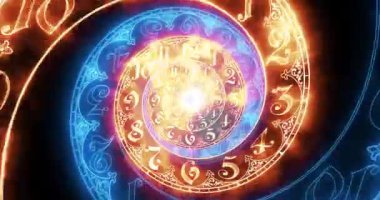 Klasik spiral yangın kadranı. Durmadan kameraya doğru ilerliyor. Ok yok. Zamanın sonsuzluğunu sembolize ediyor. Siyah arkaplanda iki renk. 3 Boyutlu Hazırlama