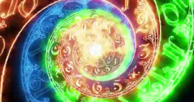 Klasik spiral yangın kadranı. Durmadan kameraya doğru ilerliyor. Ok yok. Üç renk. Zamanın sonsuzluğunu sembolize ediyor. Siyah arka planda. 3 Boyutlu Hazırlama