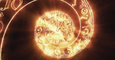 Klasik spiral yangın kadranı. Durmadan kameraya doğru ilerliyor. Zamanın sonsuzluğunu sembolize ediyor. Karanlık arka planda. 3 Boyutlu Hazırlama