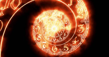 Classic clock spiral fire. It symbolizes the infinity of time. On dark background. 3D render