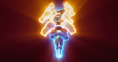 Parlayan pistonlar ve hareket halindeki krank mili ile gelecekteki motor animasyonu. 3 Boyutlu Hazırlama