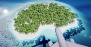 Berrak mavi sularla çevrili verimli bir tropikal adanın üzerinde uçan bir uçağın olduğu 3 boyutlu bir animasyon. Uçağın gölgesi adada ve suda görülebilir, hareket duygusunu arttırır ve...