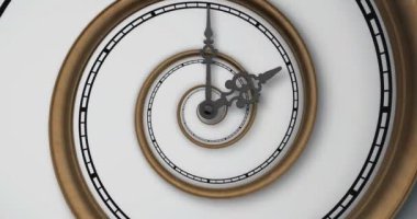 Üç boyutlu soyut saat görüntüsü, spiral kadranlı ve elleri var. Saat karmaşık bir dizayn içerir, kadranın spiral şeklinde bükülmesi sonsuz hareketin etkisini yaratır. Saat kolları...