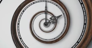Üç boyutlu soyut saat görüntüsü, spiral kadranlı ve elleri var. Saat karmaşık bir dizayn içerir, kadranın spiral şeklinde bükülmesi sonsuz hareketin etkisini yaratır. Saat kolları...