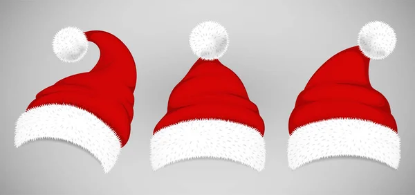 Chapeaux Rouges Noël Père Noël Ensemble Illustration Vectorielle — Image vectorielle