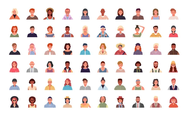 Набор Различных Людей Аватары Портреты Пользователей Разные Иконки Человеческого Лица — стоковый вектор