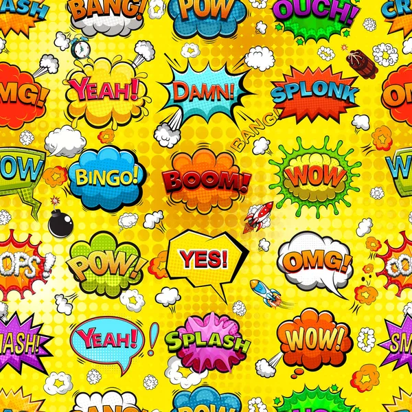Желтый Фон Повторяющимся Рисунком Комических Речевых Пузырей Векторный Графический Дизайн — стоковый вектор