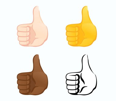 Çeşitli ten renkleri simgesini yukarı kaldır. El hareketi emoji vektör illüstrasyonu.