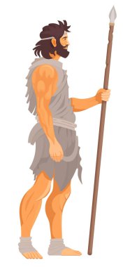 Mızrak vektör illüstrasyonlu antik insan