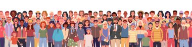 Kusursuz bir desen oluşturan bir grup insan. Çocuklar, gençler, yetişkinler ve yaşlılar da dahil. Erkek ve kadınlar, genç ve yaşlı, farklı kültürlerden vektör illüstrasyonundan