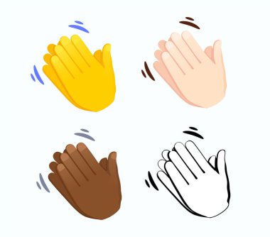 Çeşitli ten renklerinde el çırpma ikonu. El hareketi emoji vektör illüstrasyonu.