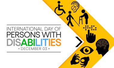 Uluslararası Engelliler Günü (IDPD) her yıl 3 Aralık 'ta kutlanır. Hayatın her alanında engelli insanların durumu hakkında farkındalık yaratmak için. Vektör illüstrasyonu