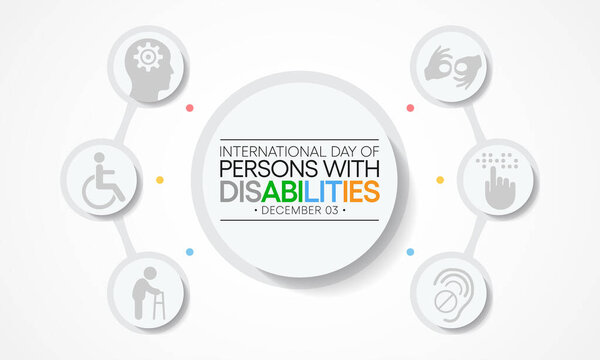 Международный день инвалидов (IDPD) отмечается ежегодно 3 декабря. повысить осведомленность о положении инвалидов во всех аспектах жизни. Векторная иллюстрация
