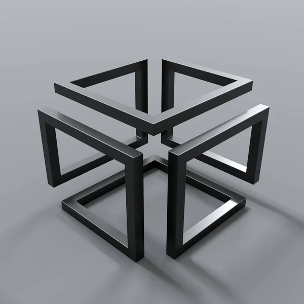 金属質感とインフィニティキューブテーブルパターン 3Dレンダリング — ストック写真