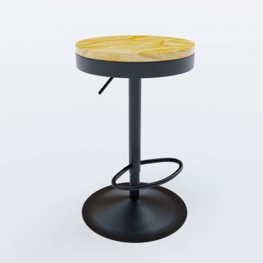 Ahşap ayarlanabilir bar taburesi beyaz arka planda izole edilmiş. 3B Hazırlama