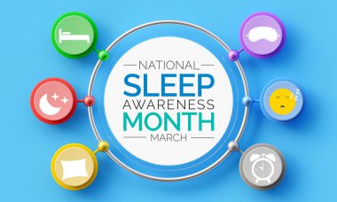 Sleep awareness month is an annual event celebrated each year in March. This is an opportunity to stop and think about your sleeping habits, consider how much they impact your well-being. 3D Rendering