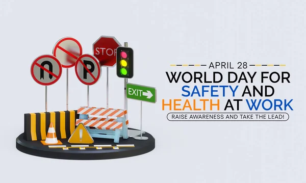 World day for safety and health at work observed each year on April 28th to promote the prevention of occupational accidents and diseases globally. 3D Rendering