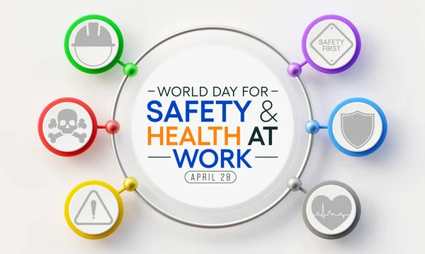 World day for safety and health at work observed each year on April 28th to promote the prevention of occupational accidents and diseases globally. 3D Rendering