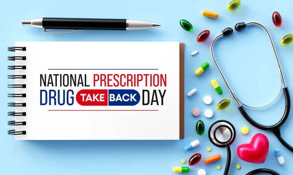 stock image National Prescription drug take back day is observed every year in April, it is a safe, convenient, and responsible way to dispose of unused or expired prescription drugs. 3D Rendering 