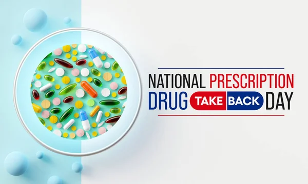 stock image National Prescription drug take back day is observed every year in April, it is a safe, convenient, and responsible way to dispose of unused or expired prescription drugs. 3D Rendering 