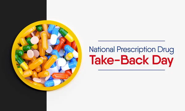 stock image National Prescription drug take back day is observed every year in April, it is a safe, convenient, and responsible way to dispose of unused or expired prescription drugs. 3D Rendering 