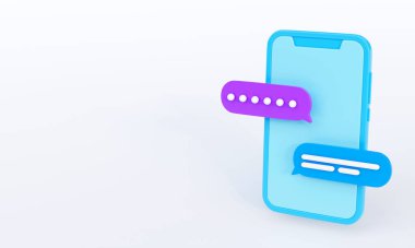 Beyaz arkaplanda izole edilmiş kopyalama alanı ile mobil sohbet illüstrasyonu. 3B Hazırlama 