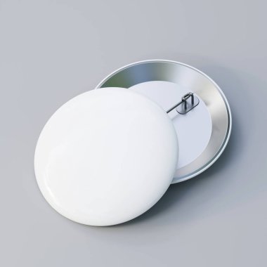 Düğme rozetleri resimlemesi gri arkaplan üzerinde izole edilmiş, 3B oluşturma