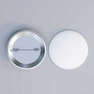 Düğme rozetleri resimlemesi gri arkaplan üzerinde izole edilmiş, 3B oluşturma