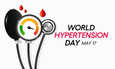 Dünya Hipertansiyon Günü her yıl 17 Mayıs 'ta kutlanır. Yüksek tansiyon, yani hipertansiyon, kan basıncının normalden daha yüksek olmasıdır. Vektör illüstrasyonu.