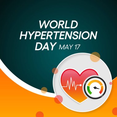 Dünya Hipertansiyon Günü her yıl 17 Mayıs 'ta kutlanır. Yüksek tansiyon, yani hipertansiyon, kan basıncının normalden daha yüksek olmasıdır. Vektör illüstrasyonu.