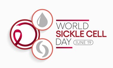 Dünya Orak Hücre Günü her yıl 19 Haziran 'da gözlemlenir. Bu, vücut boyunca oksijen taşımak için yeterli sayıda sağlıklı hücrenin bulunmadığı kalıtsal bir alyuvar hastalığıdır. Vektör illüstrasyonu